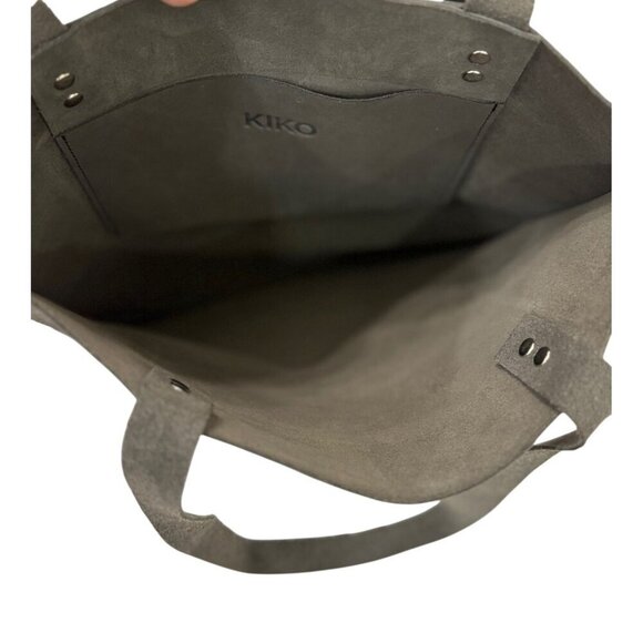 KIKO Leather Shopper Tote Bag Gray / Cocoa Minimalist Modern Purse 12x15 Travel - Picture 7 of 9
